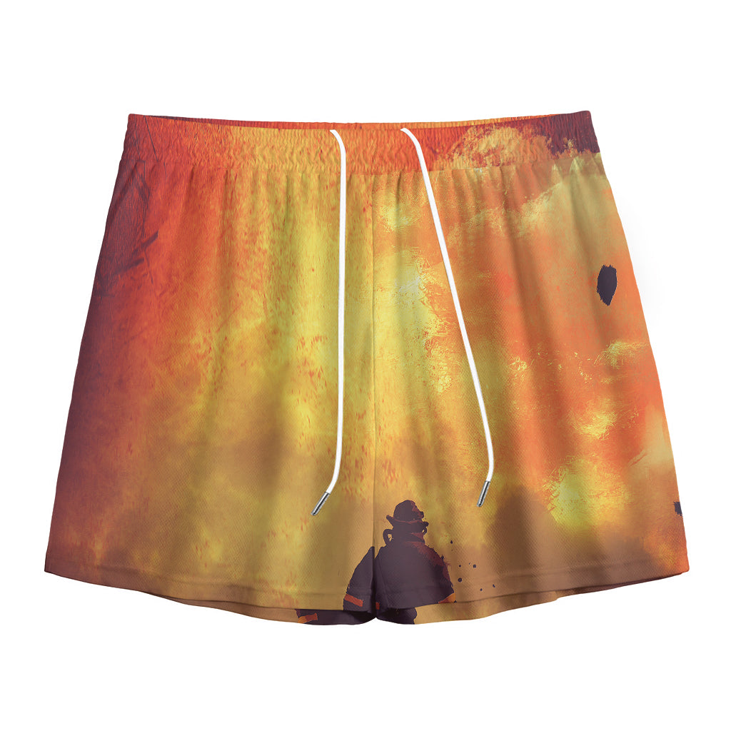 Brave Firefighter With Axe Print Mesh Shorts