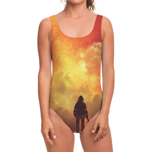 Brave Firefighter With Axe Print One Piece Swimsuit