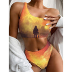 Brave Firefighter With Axe Print One Shoulder Bikini Top