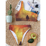 Brave Firefighter With Axe Print One Shoulder Bikini Top