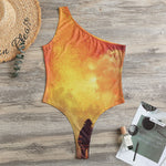 Brave Firefighter With Axe Print One Shoulder Bodysuit