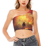 Brave Firefighter With Axe Print One Shoulder Crop Top