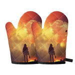 Brave Firefighter With Axe Print Oven Mitts