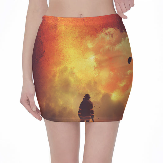 Brave Firefighter With Axe Print Pencil Mini Skirt