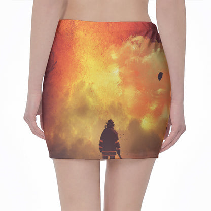 Brave Firefighter With Axe Print Pencil Mini Skirt
