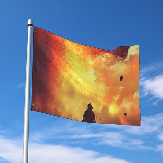Brave Firefighter With Axe Print Polyester Flag