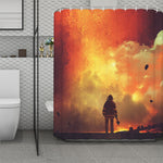 Brave Firefighter With Axe Print Polyester Shower Curtain