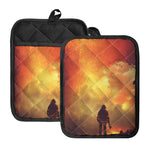 Brave Firefighter With Axe Print Pot Holders With Pocket