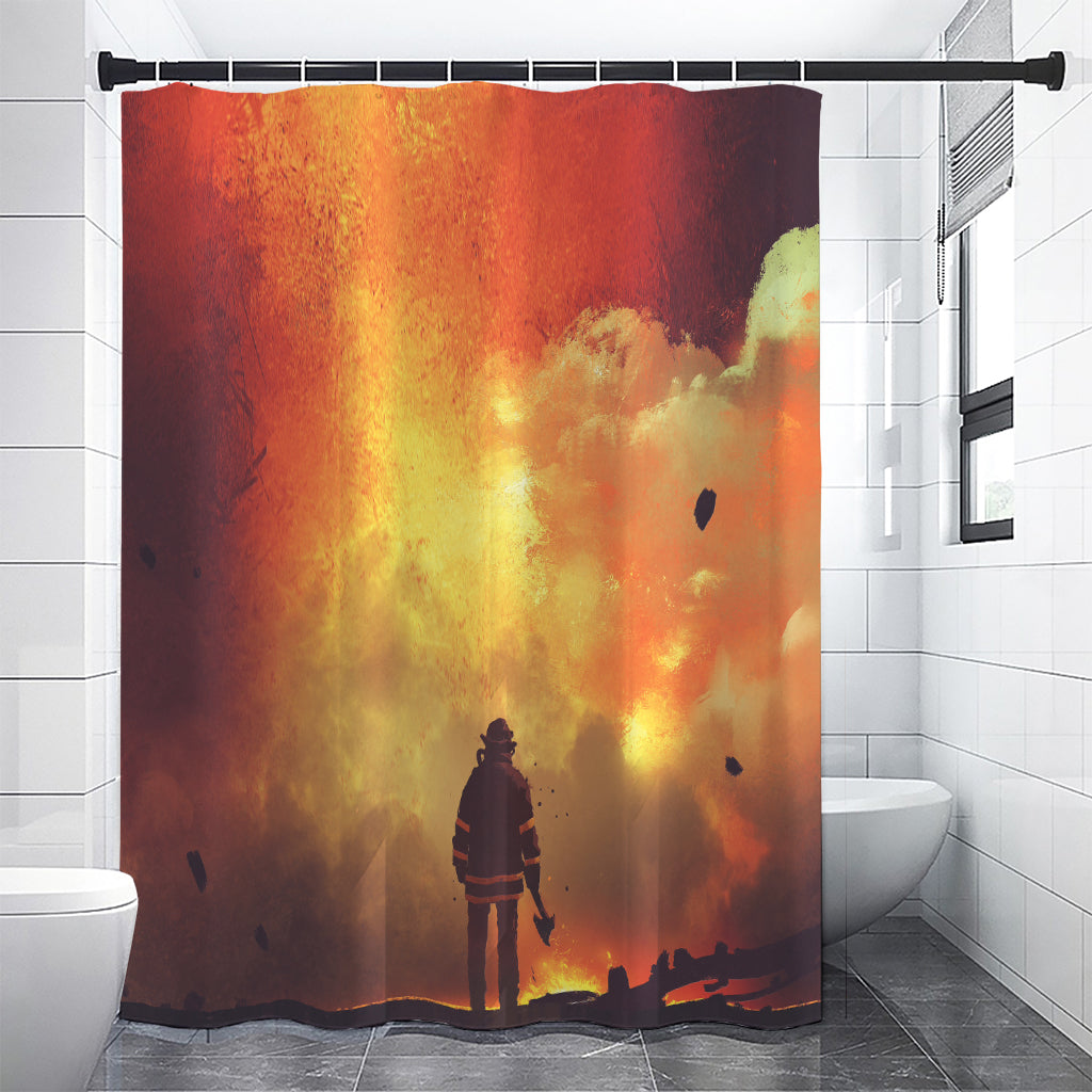 Brave Firefighter With Axe Print Premium Shower Curtain