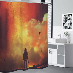 Brave Firefighter With Axe Print Premium Shower Curtain