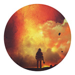 Brave Firefighter With Axe Print Round Blanket