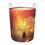 Brave Firefighter With Axe Print Round Laundry Basket