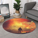 Brave Firefighter With Axe Print Round Rug
