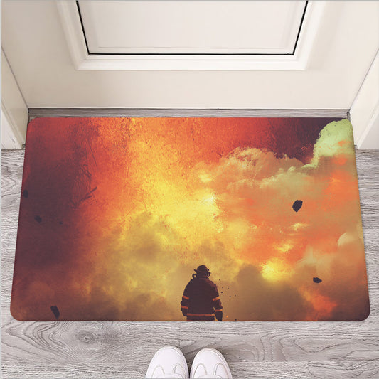 Brave Firefighter With Axe Print Rubber Doormat