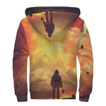 Brave Firefighter With Axe Print Sherpa Lined Zip Up Hoodie