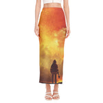 Brave Firefighter With Axe Print Side Slit Maxi Skirt