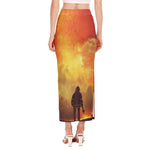 Brave Firefighter With Axe Print Side Slit Maxi Skirt