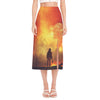 Brave Firefighter With Axe Print Side Slit Midi Skirt