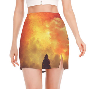 Brave Firefighter With Axe Print Side Slit Mini Skirt