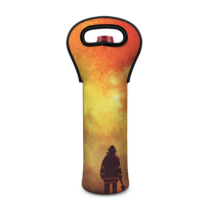 Brave Firefighter With Axe Print Single Neoprene Wine Tote