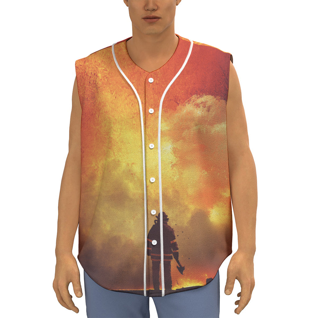 Brave Firefighter With Axe Print Sleeveless Baseball Jersey