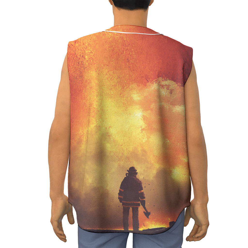 Brave Firefighter With Axe Print Sleeveless Baseball Jersey