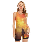 Brave Firefighter With Axe Print Sleeveless One Piece Swimsuit