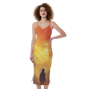 Brave Firefighter With Axe Print Slim Fit Midi Cami Dress