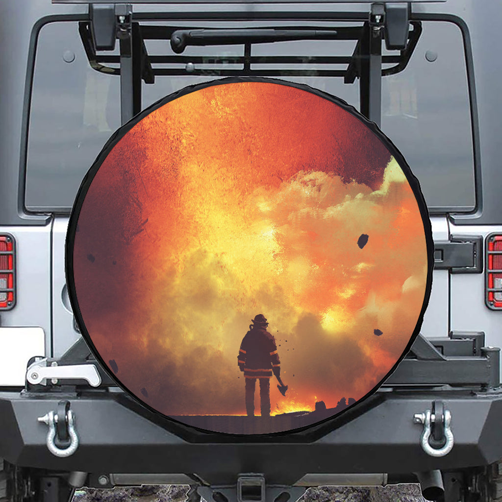 Brave Firefighter With Axe Print Tire Cover