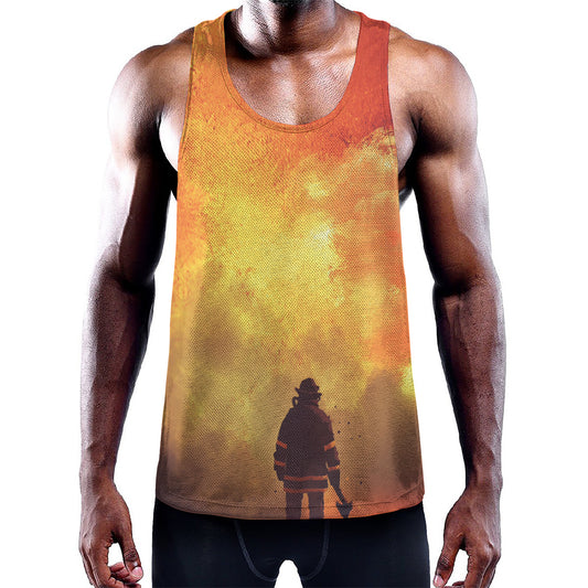 Brave Firefighter With Axe Print Training Tank Top