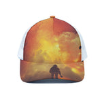 Brave Firefighter With Axe Print White Mesh Trucker Cap