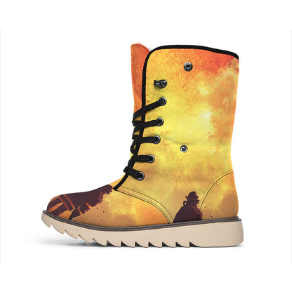 Brave Firefighter With Axe Print Winter Boots