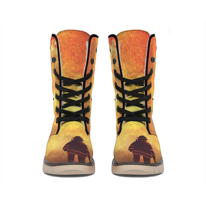 Brave Firefighter With Axe Print Winter Boots