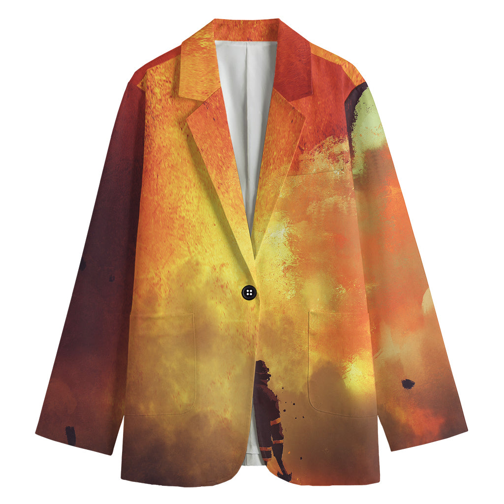 Brave Firefighter With Axe Print Women's Blazer