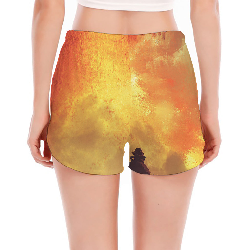 Brave Firefighter With Axe Print Women's Split Running Shorts
