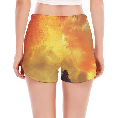 Brave Firefighter With Axe Print Women's Split Running Shorts