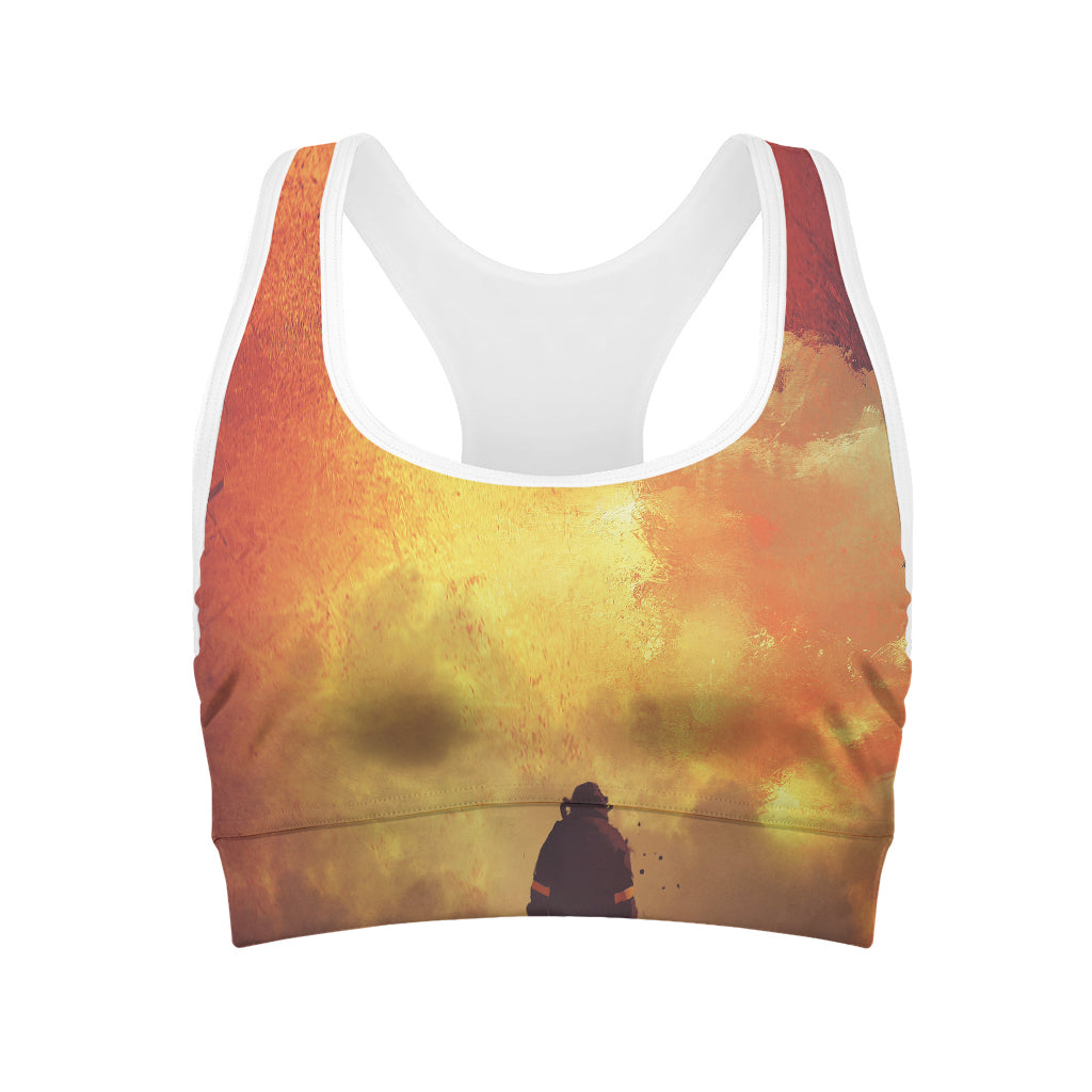 Brave Firefighter With Axe Print Women's Sports Bra