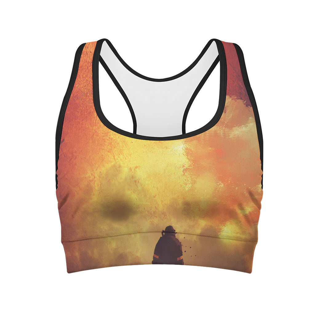 Brave Firefighter With Axe Print Women's Sports Bra