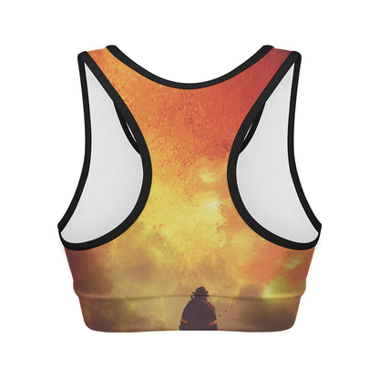 Brave Firefighter With Axe Print Women's Sports Bra