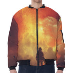 Brave Firefighter With Axe Print Zip Sleeve Bomber Jacket