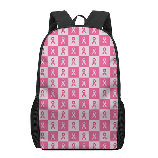 Breast Cancer Awareness Pattern Print 17 Inch Backpack