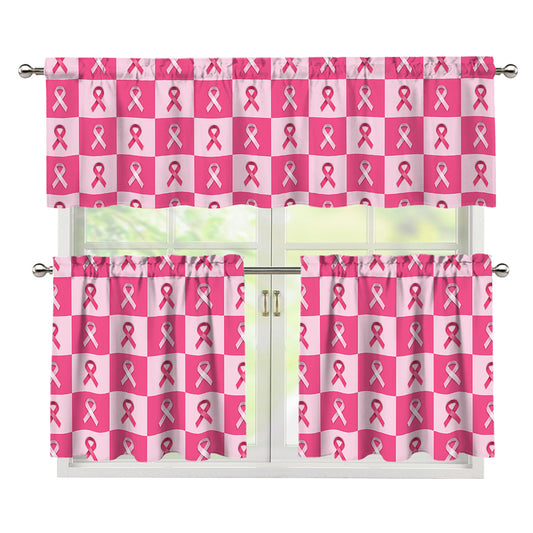 Breast Cancer Awareness Pattern Print 3 Piece Kitchen Curtains