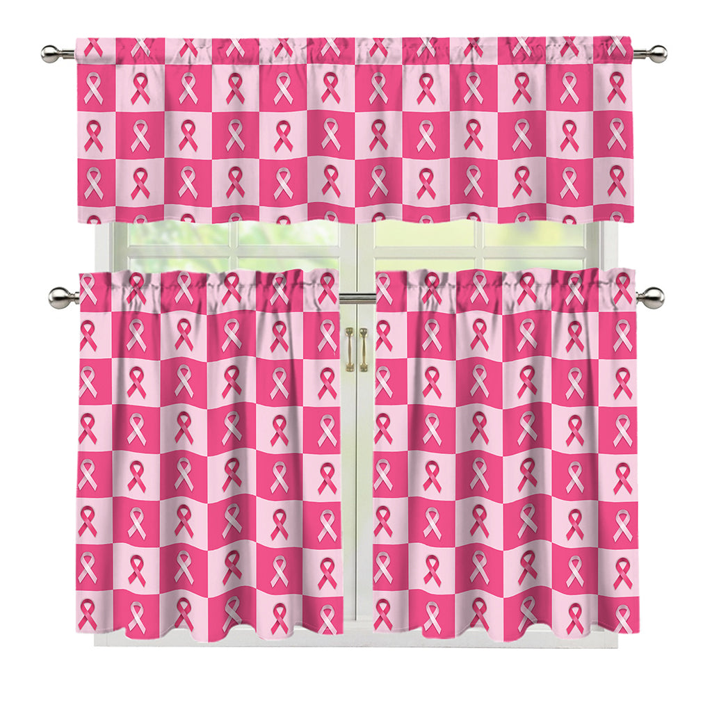 Breast Cancer Awareness Pattern Print 3 Piece Kitchen Curtains