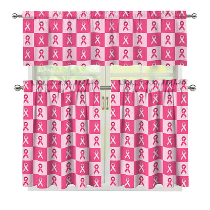 Breast Cancer Awareness Pattern Print 3 Piece Kitchen Curtains