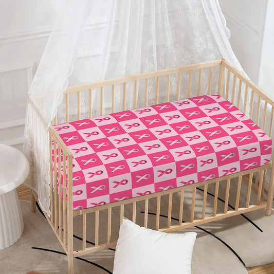 Breast Cancer Awareness Pattern Print Baby Crib Sheet
