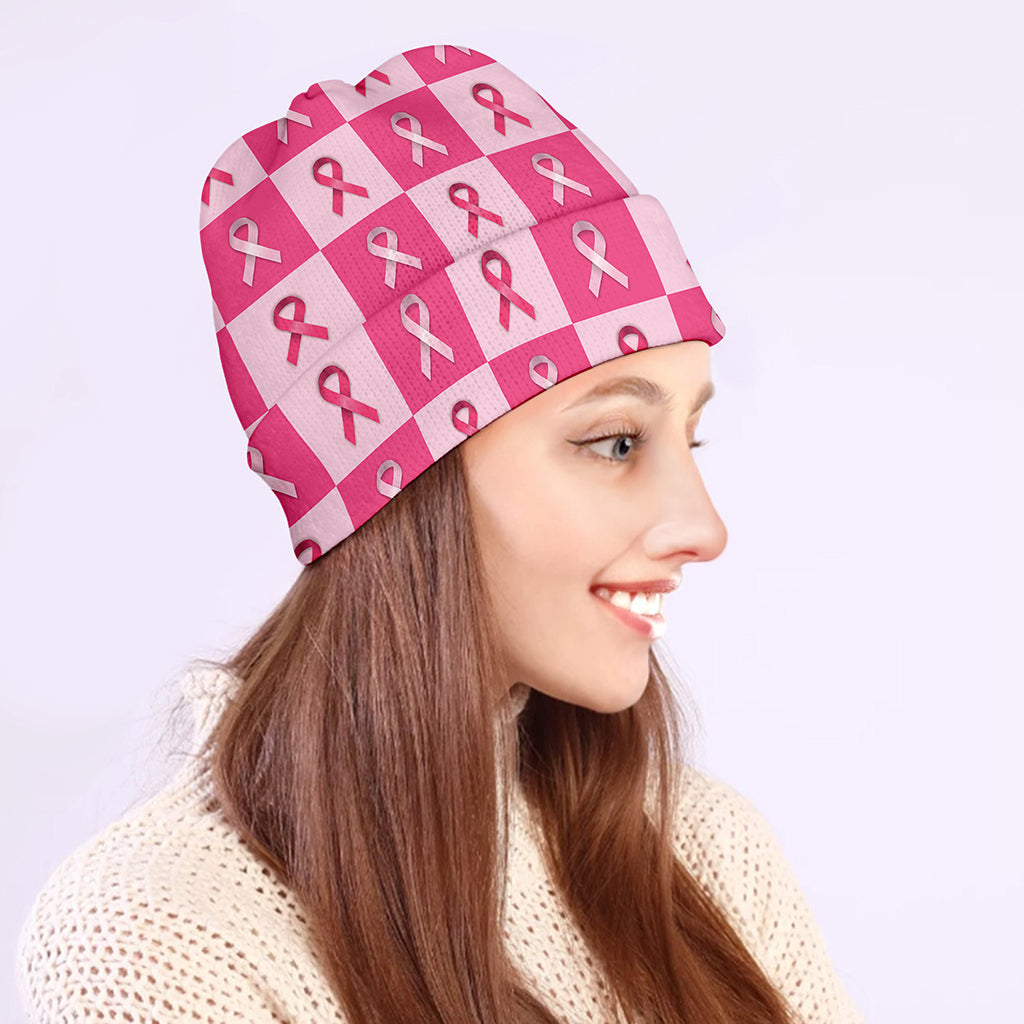 Breast Cancer Awareness Pattern Print Beanie