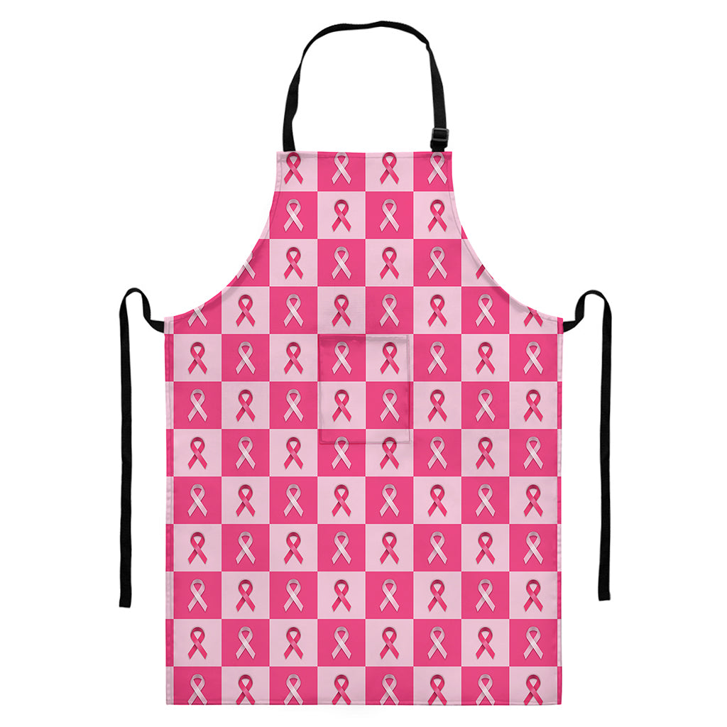 Breast Cancer Awareness Pattern Print Bib Apron With Pocket