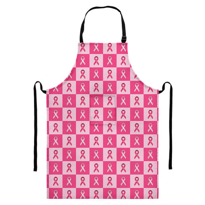 Breast Cancer Awareness Pattern Print Bib Apron With Pocket