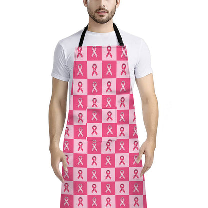 Breast Cancer Awareness Pattern Print Bib Apron With Pocket