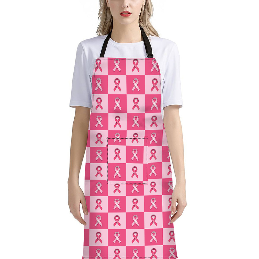 Breast Cancer Awareness Pattern Print Bib Apron With Pocket